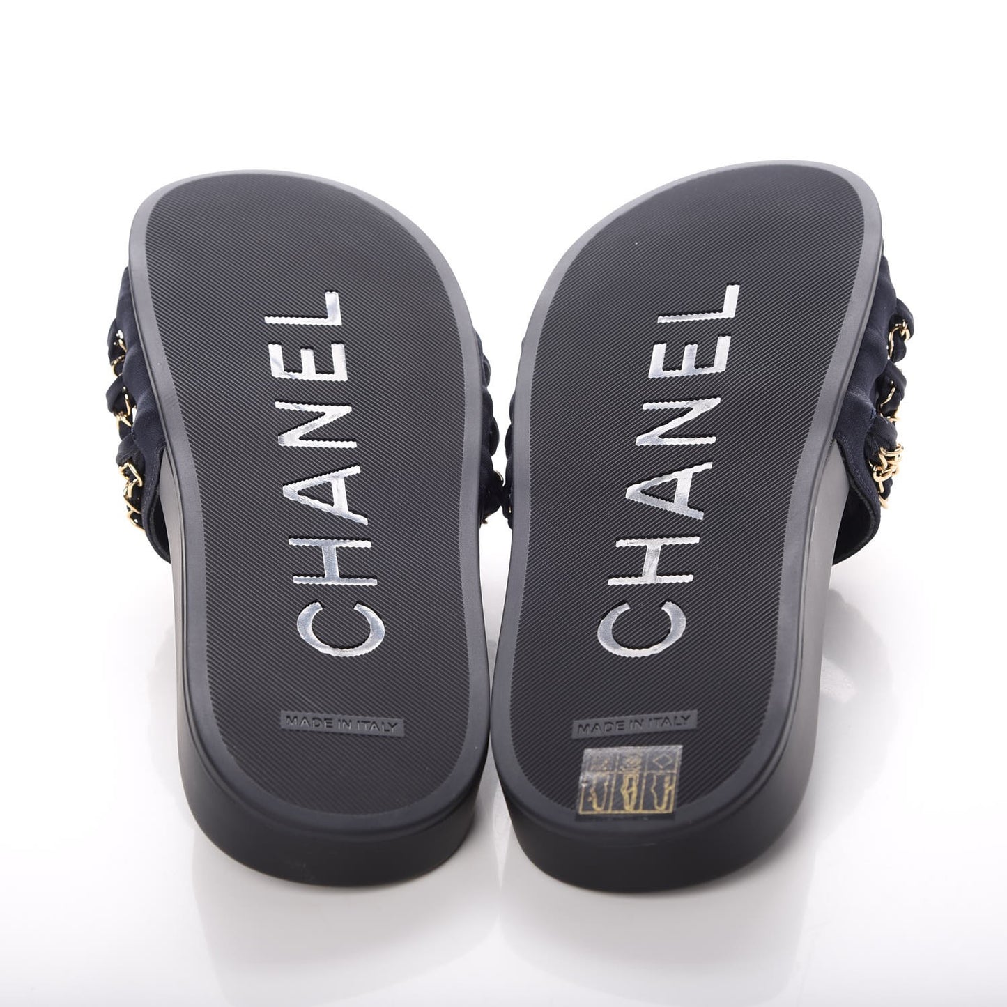 Lambskin Canvas Chain Flat Sandals 40 Marine