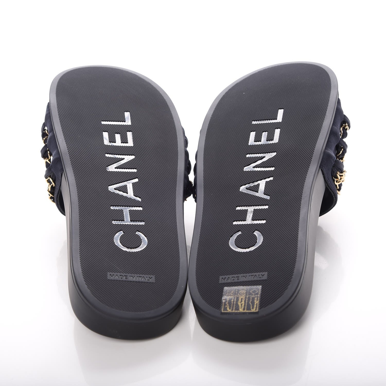 Chanel Lambskin Canvas Chain Flat Sandals 40 Marine 5 of 10