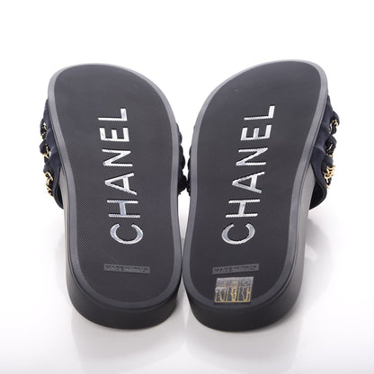 Chanel Lambskin Canvas Chain Flat Sandals 40 Marine 5 of 10