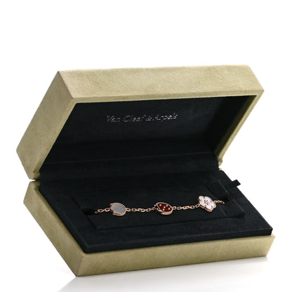 Van Cleef & Arpels 18K Rose Gold Carnelian Mother of Pearl Onyx 5 Motifs Lucky Spring Bracelet 5 of 5