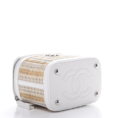 Chanel Calfskin Raffia Small Vanity Case Bag White Beige 3 of 11