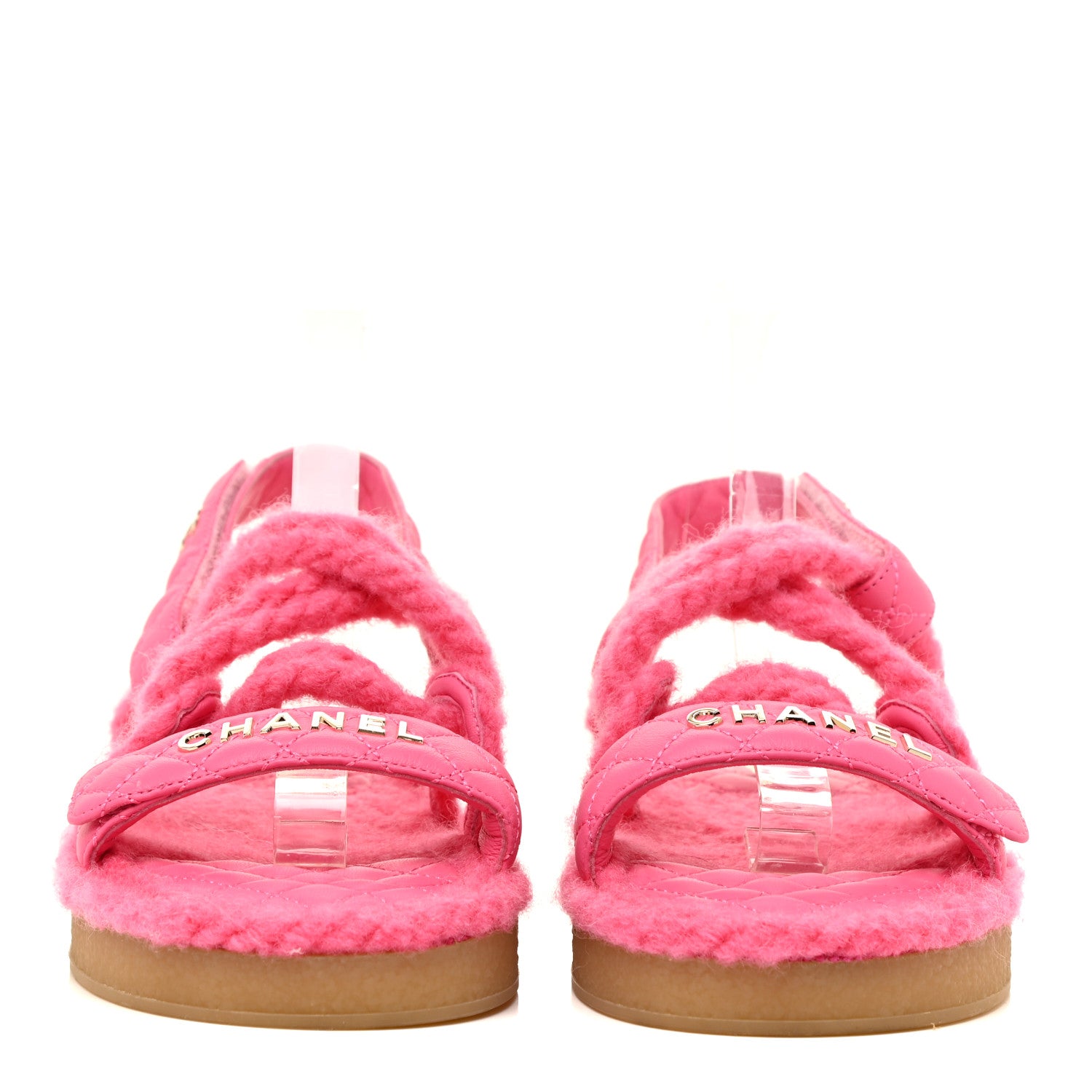 Chanel Cord Lambskin Quilted Logo Sandals 40 Pink 2 of 12