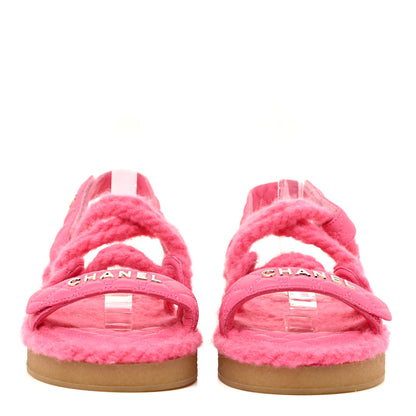 Chanel Cord Lambskin Quilted Logo Sandals 40 Pink 2 of 12