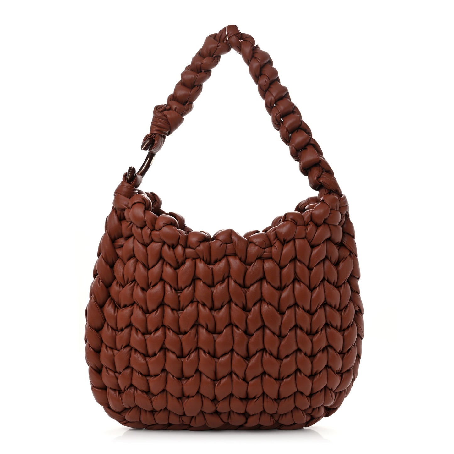 Lambskin Woven Wooden C Shoulder Bag Sepia Brown