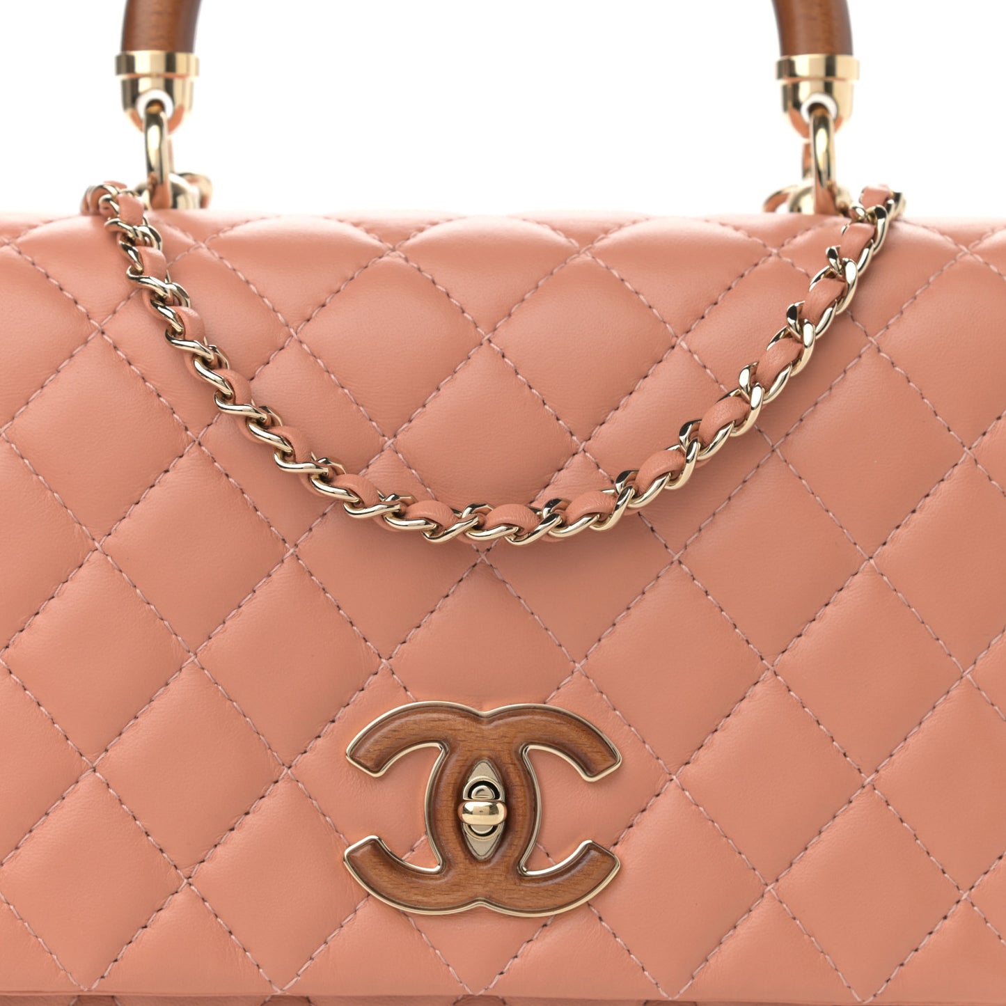 Lambskin Quilted Wood Mini Coco Handle Flap Beige