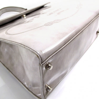 Prada Leather Jacquard Logo Framed Handbag Grey 5 of 10