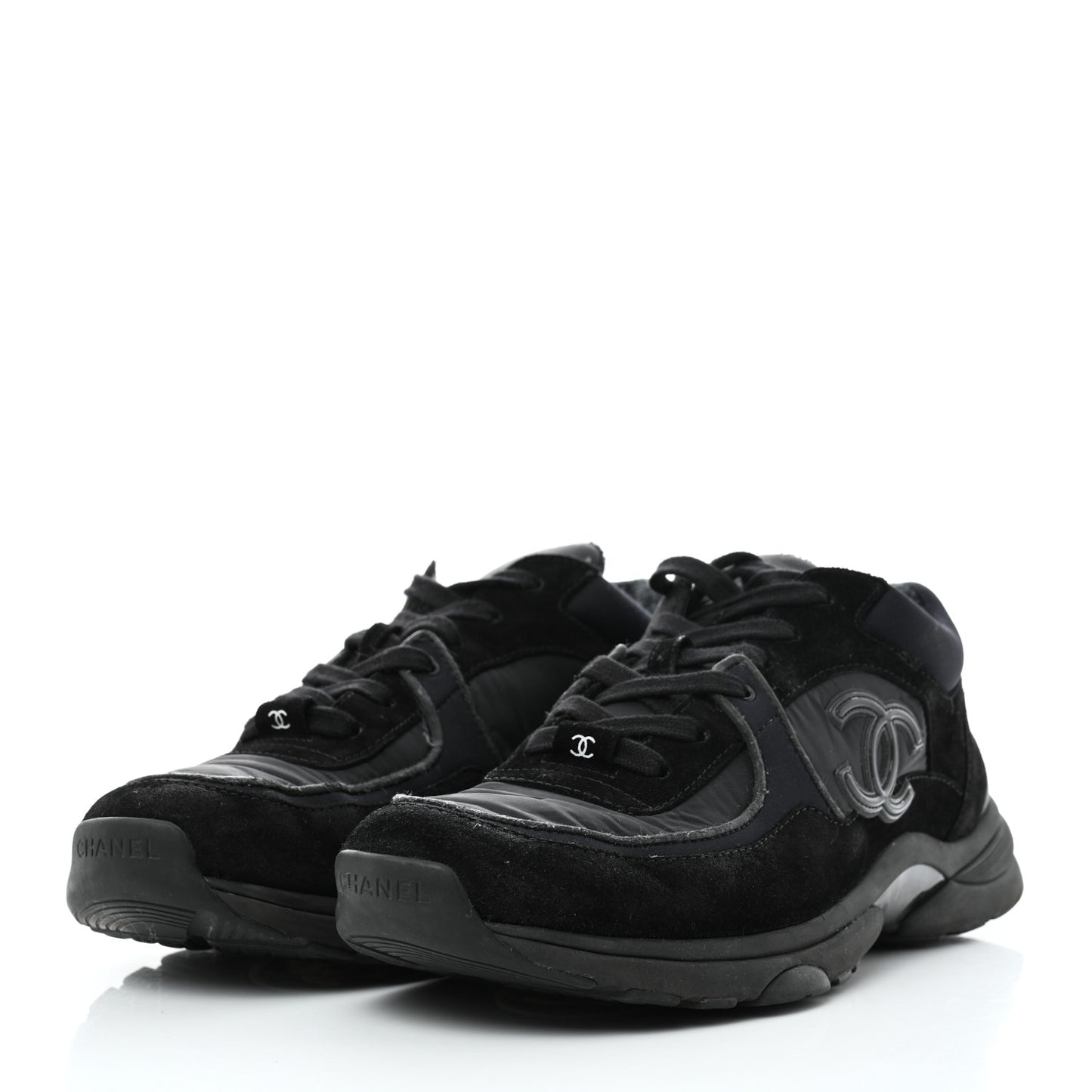 Fabric Calfskin Suede CC Mens Sneakers 42 Black