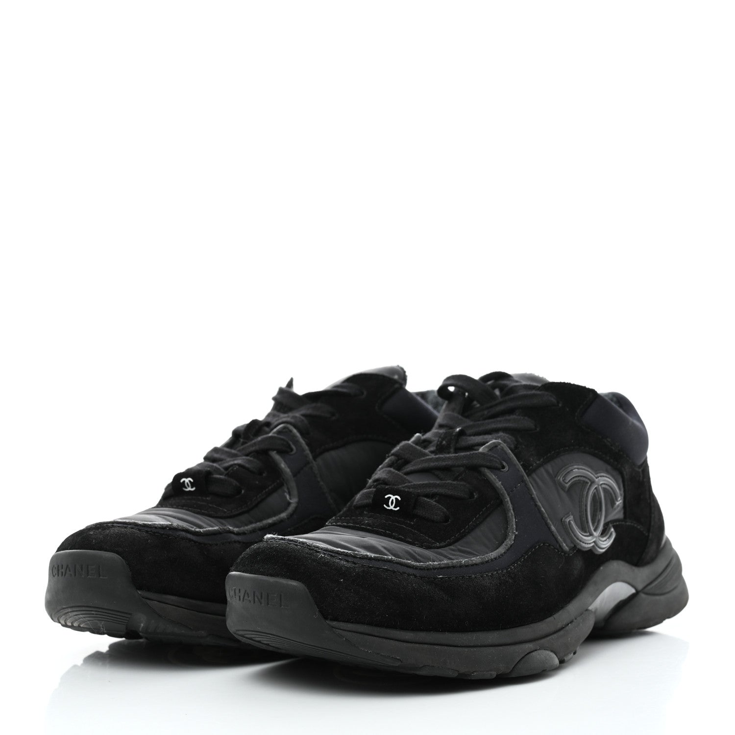 Chanel Fabric Calfskin Suede CC Mens Sneakers 42 Black 3 of 9