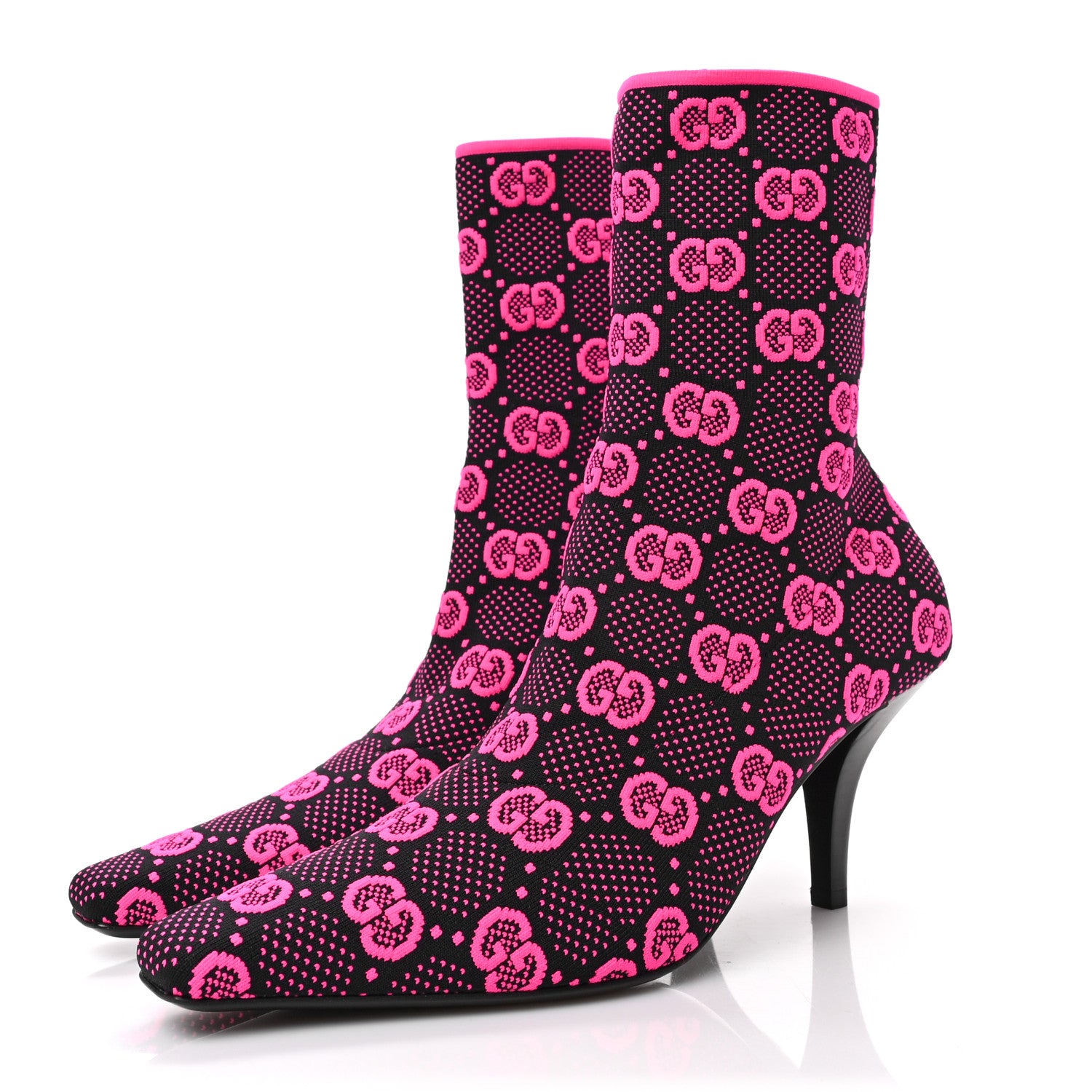 Gucci Technical Jersey Knit GG Monogram Square G 75mm Ankle Boots 38.5 Black Neon Fucsia 3 of 7