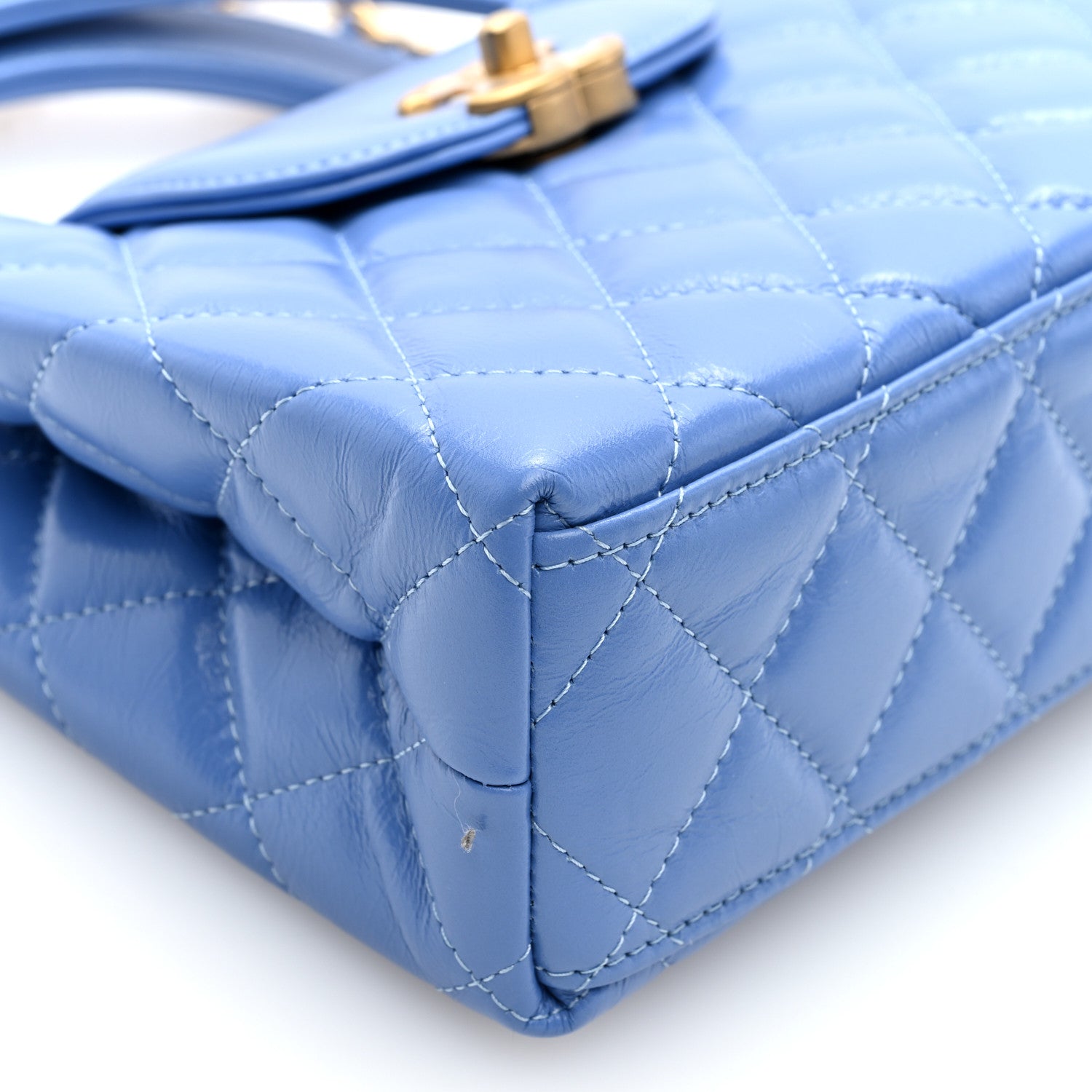 Chanel Shiny Aged Calfskin Quilted Nano Kelly Shopper Blue 9 of 10