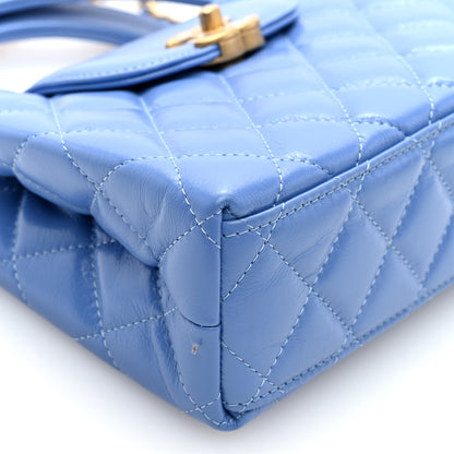 Chanel Shiny Aged Calfskin Quilted Nano Kelly Shopper Blue 9 of 10