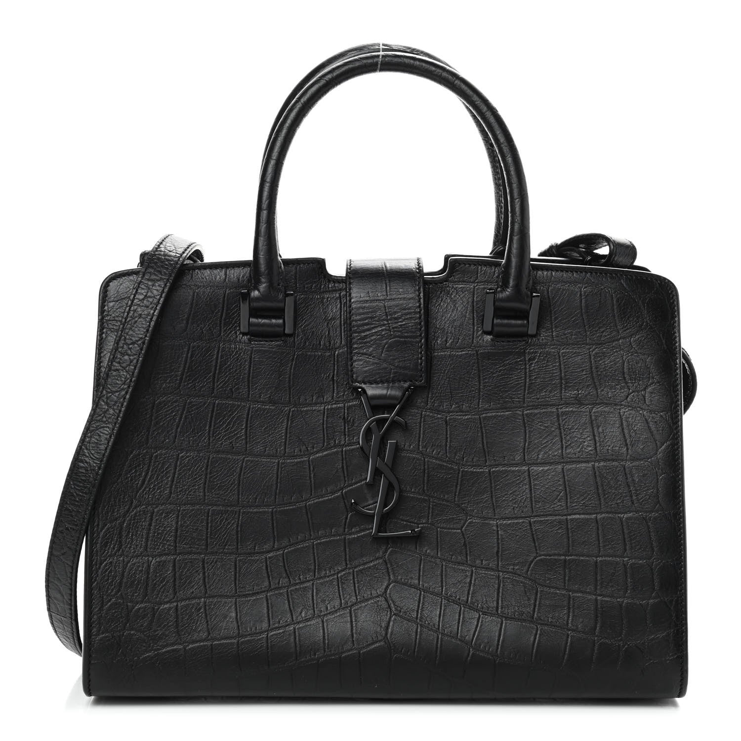 Saint Laurent Calfskin Crocodile Embossed Monogram Baby Cabas Black 1 of 9