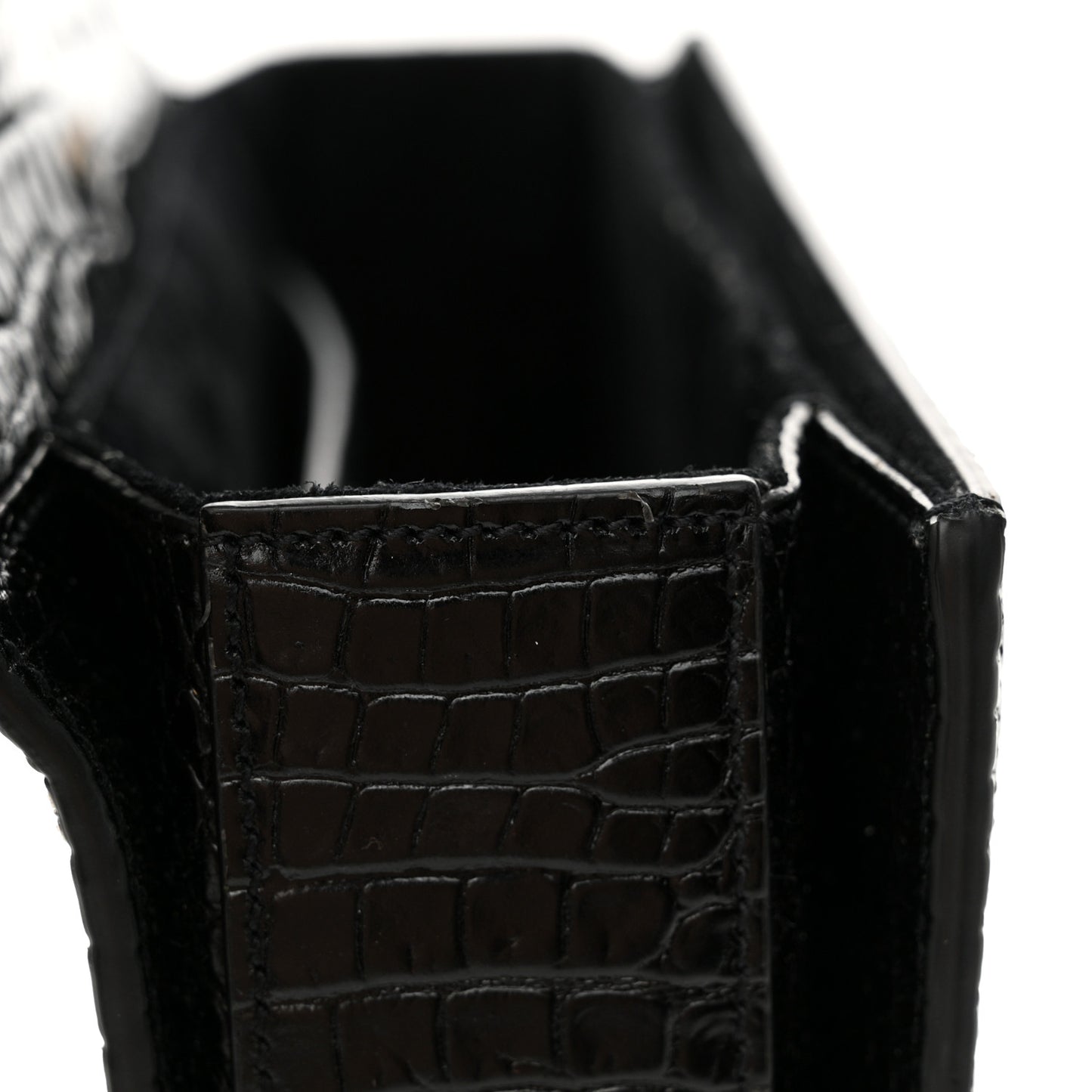 Calfskin Crocodile Embossed Medium Bellechasse Satchel Black