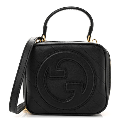 Gucci Sakai Be Green Calfskin Diagonal Stitched Blondie Top Handle Bag Black 1 of 9