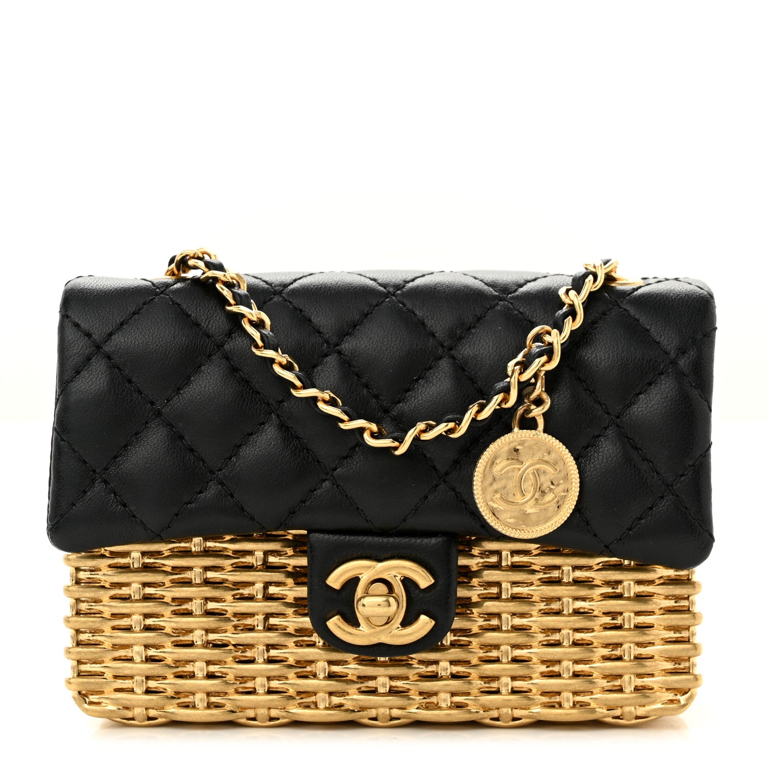 Chanel Woven Metal Lambskin Quilted Small Flap Black Gold 1 of 11