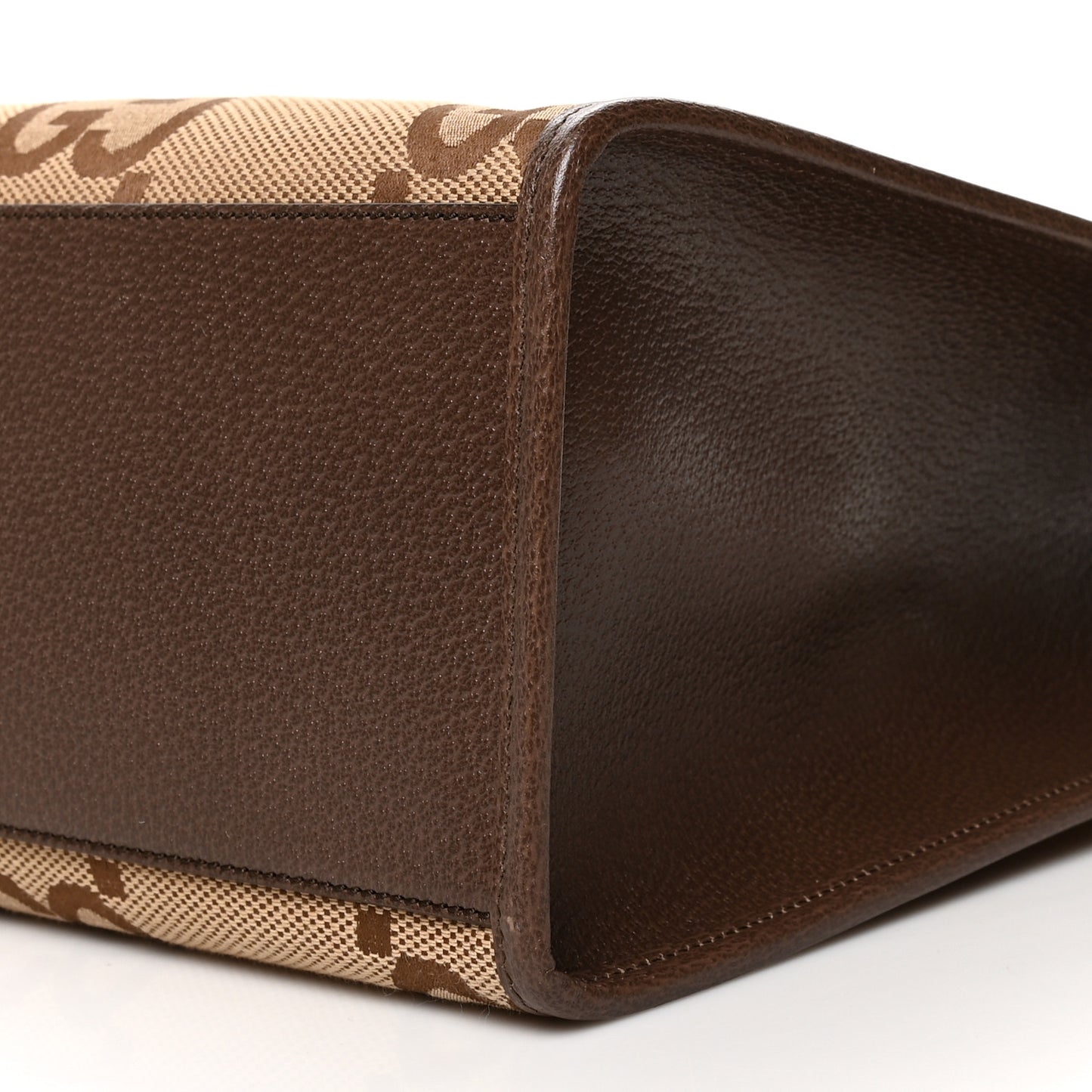 Monogram Jumbo GG Textured Dollar Calfskin Web Tote Bag Camel Ebony New Acero