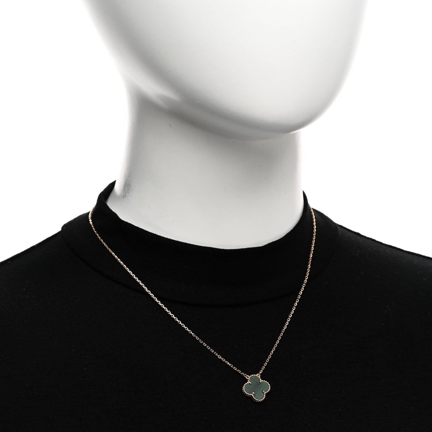 18K Yellow Gold Malachite Vintage Alhambra Pendant Necklace