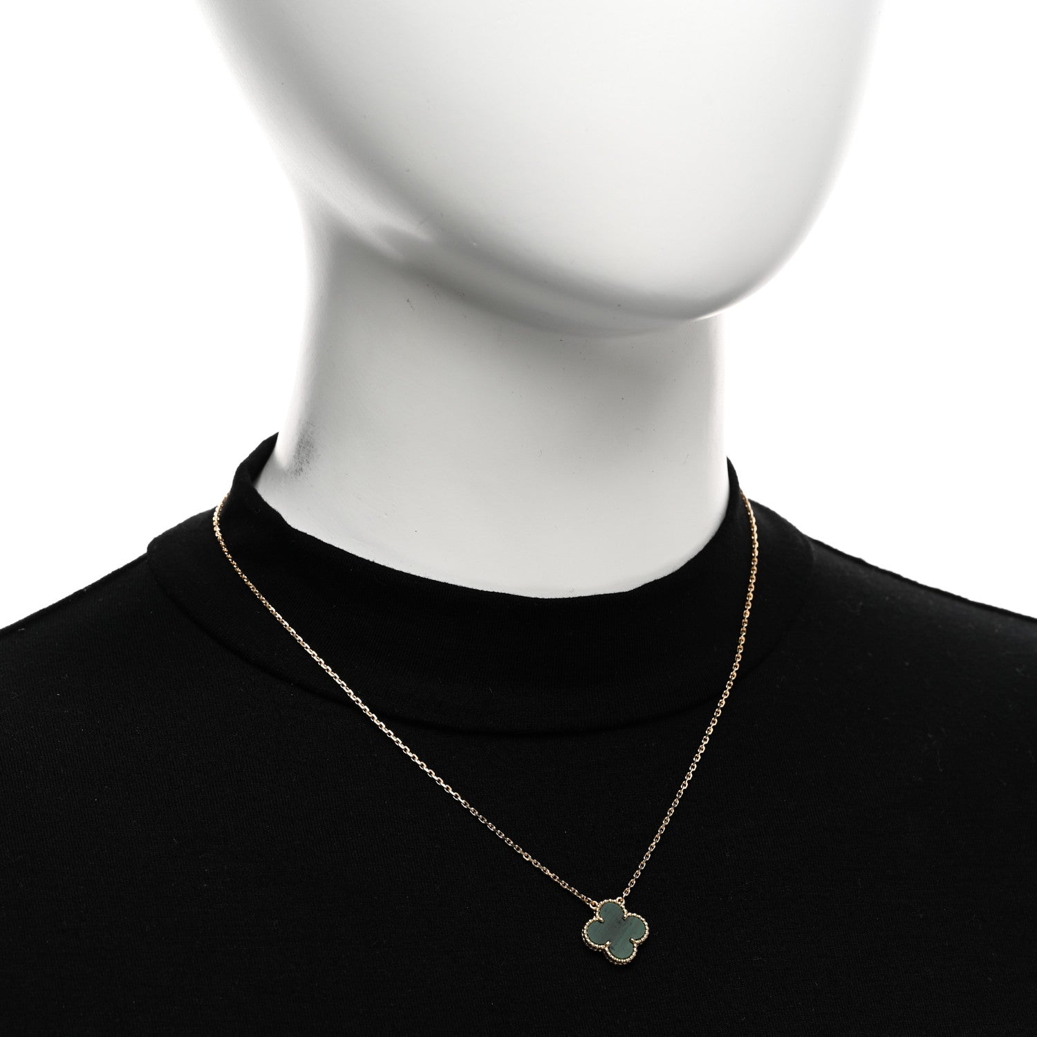 Van Cleef & Arpels 18K Yellow Gold Malachite Vintage Alhambra Pendant Necklace 2 of 4