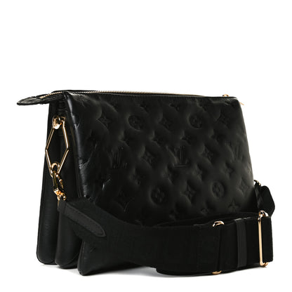 Louis Vuitton Lambskin Embossed Monogram Coussin PM Black 3 of 14