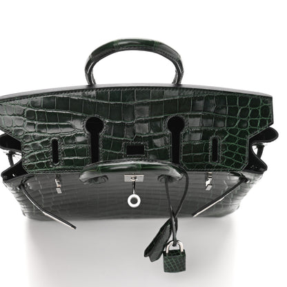 Hermes Shiny Niloticus Crocodile Birkin 25 Vert Fonce 17 of 32