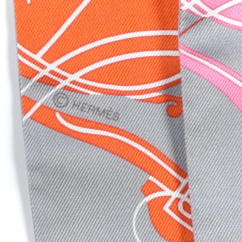 Silk Ex-Libris Twilly Gris Orange Rose Bonbon