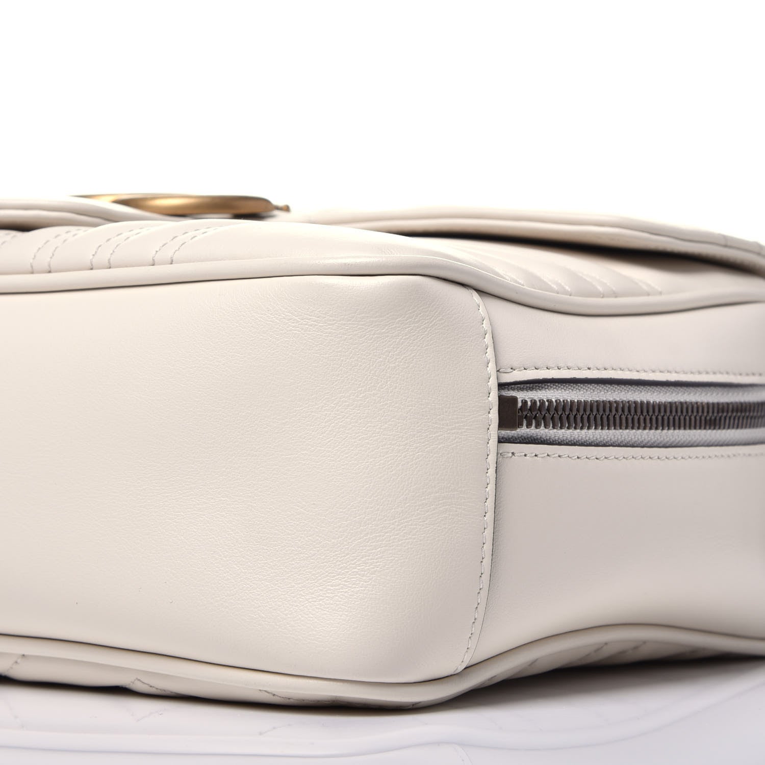 Gucci Calfskin Matelasse Sylvie Web Small GG Marmont Top Handle Shoulder Bag White 10 of 10