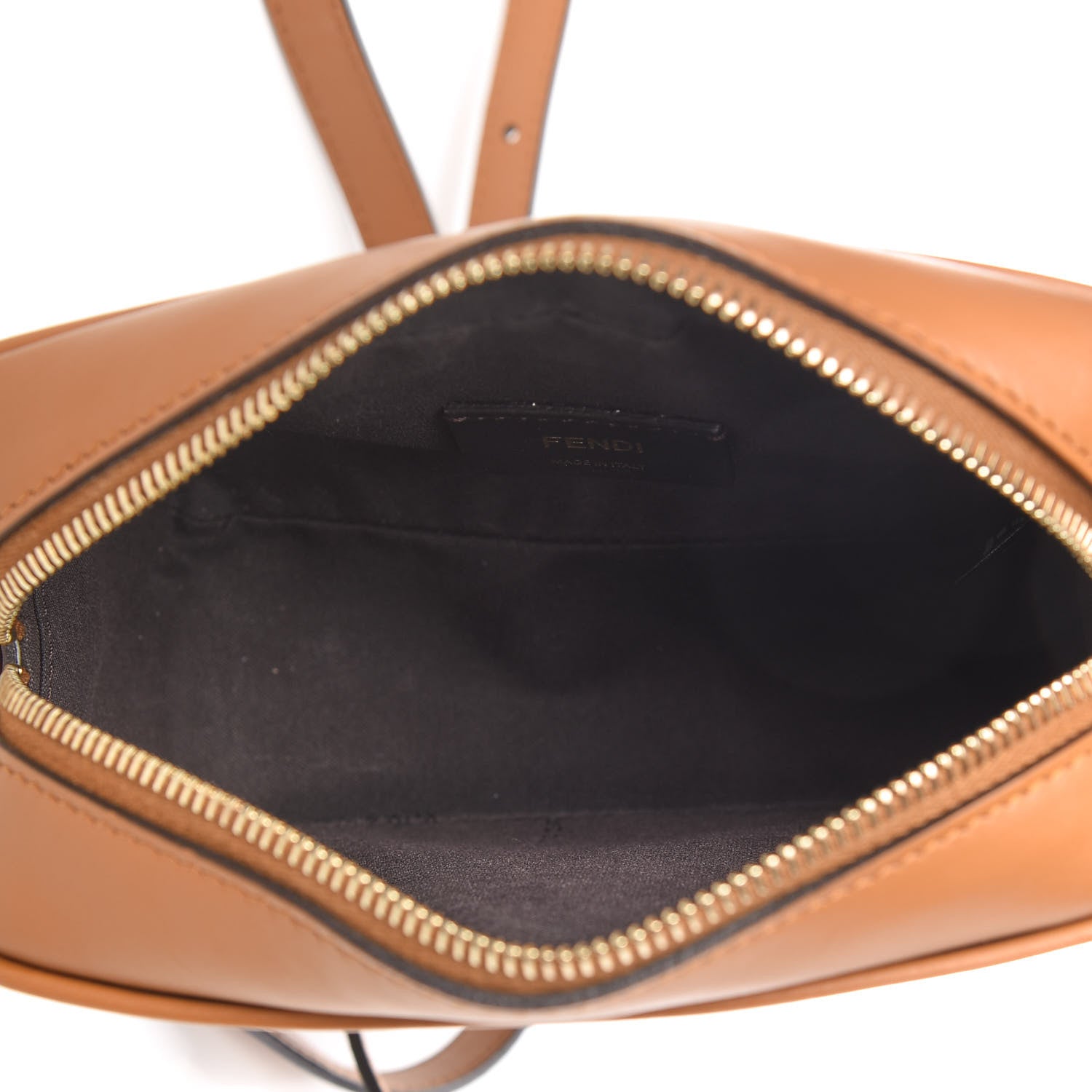 Fendi Glazed Fabric Vitello Century FF 1974 Stamp Patch Mini Camera Case Mogano Panna Caramello 5 of 11
