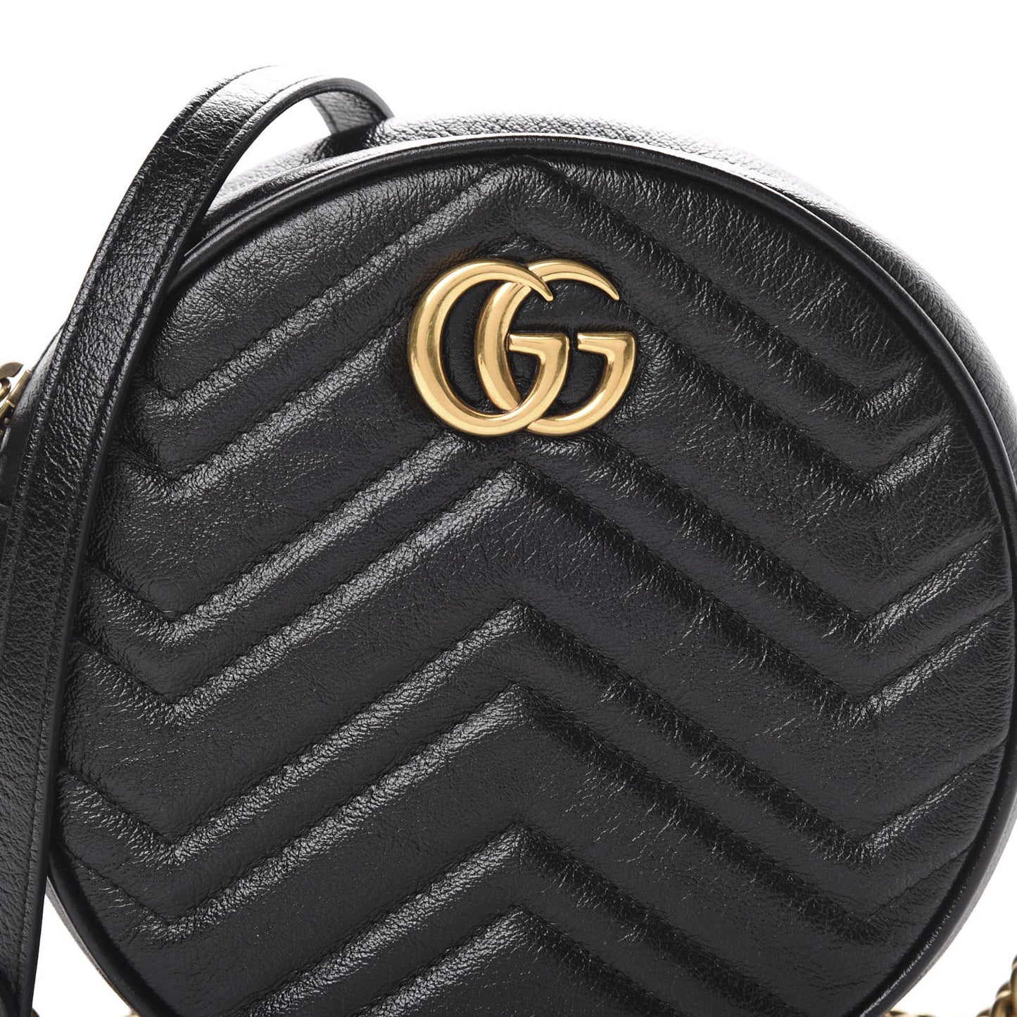 Azalea Calfskin Matelasse Heart Mini GG Marmont Round Shoulder Bag Black