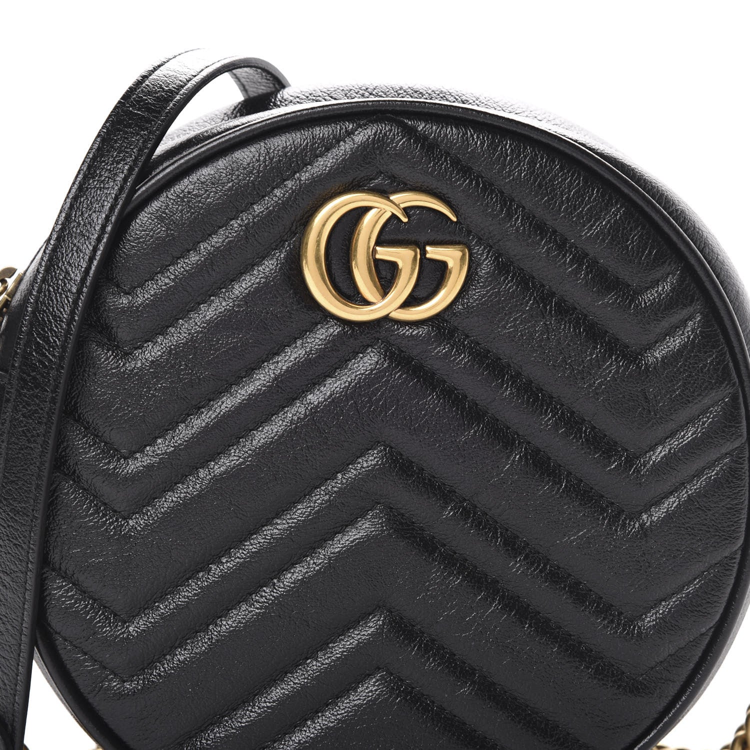 Gucci Azalea Calfskin Matelasse Heart Mini GG Marmont Round Shoulder Bag Black 7 of 9