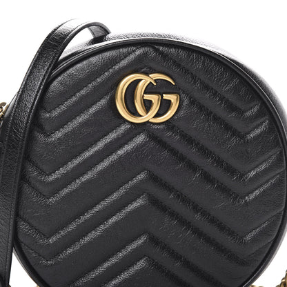 Gucci Azalea Calfskin Matelasse Heart Mini GG Marmont Round Shoulder Bag Black 7 of 9