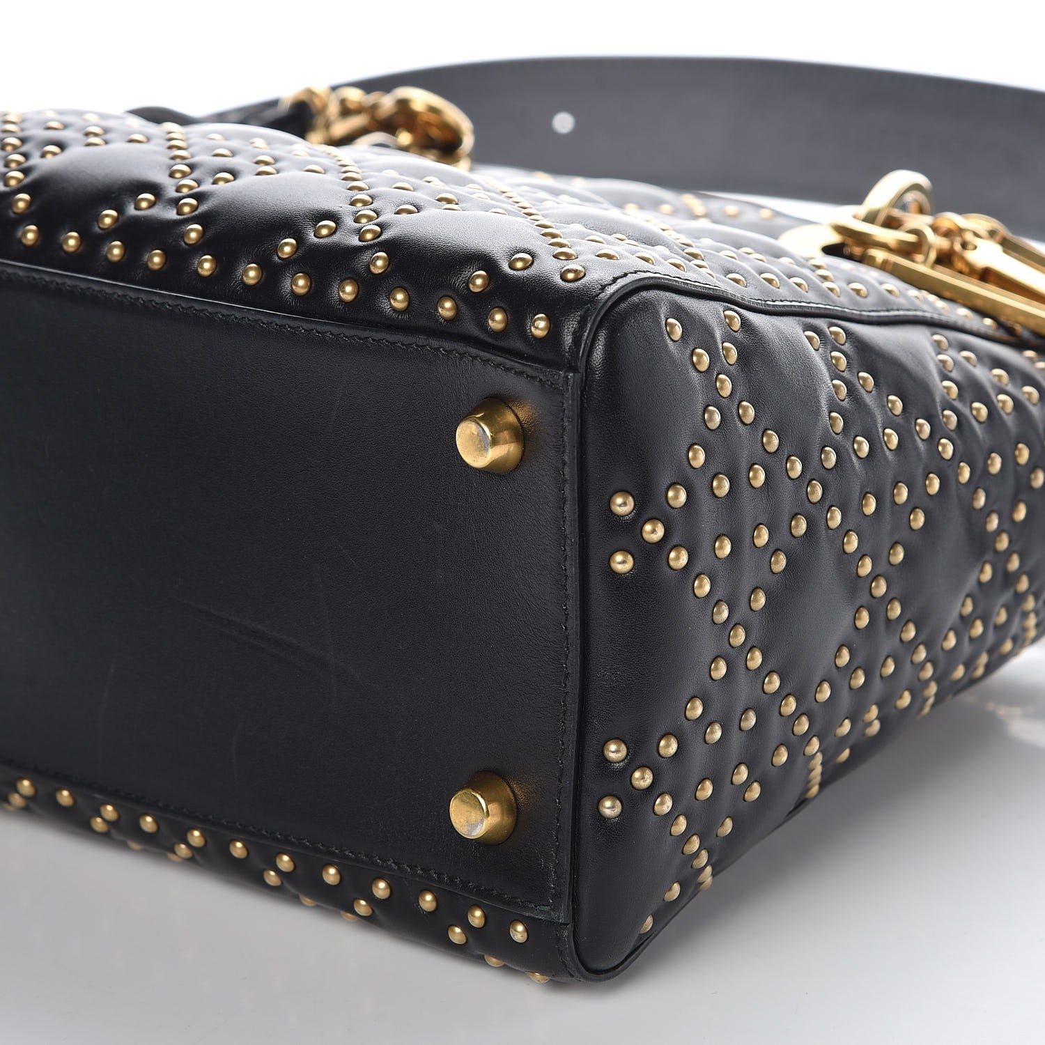 Christian Dior Calfskin Cannage Studded Medium Supple Lady Dior Black 10 of 10