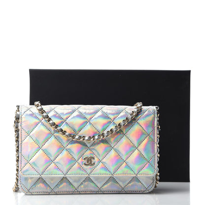 Chanel Iridescent Goatskin Quilted Wallet On Chain WOC Silver 12 of 12