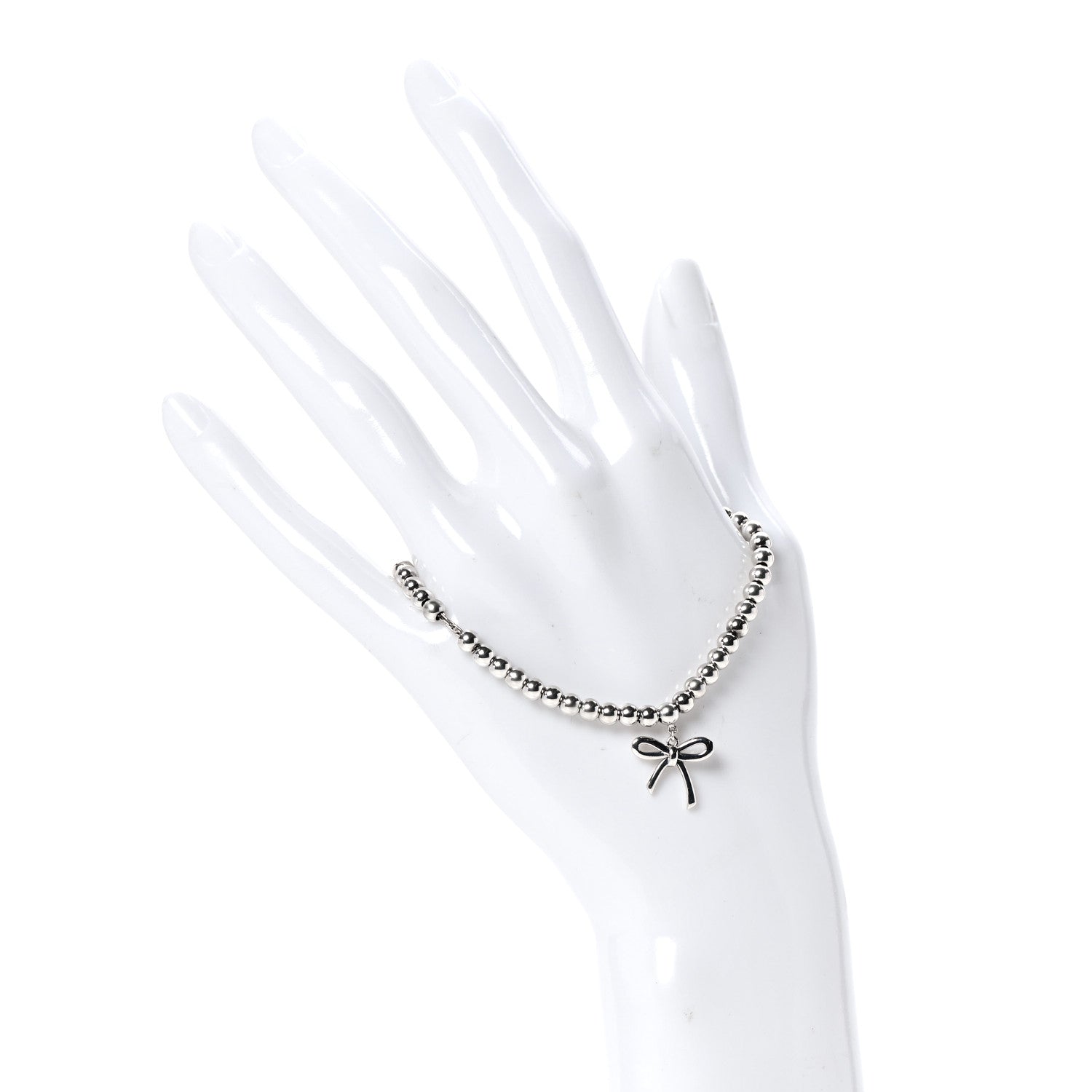Tiffany Sterling Silver 4mm Bow Bead Bracelet 2 of 5