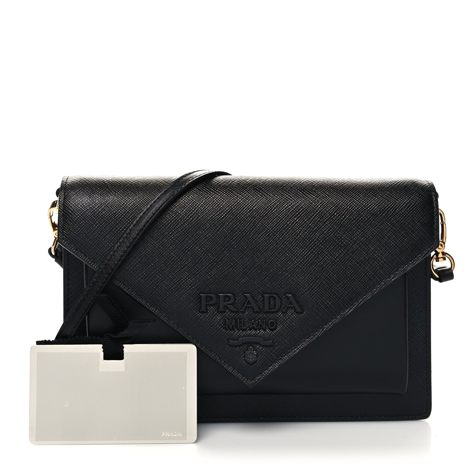 Prada City Calfskin Saffiano Envelope Flap With Chain Black 1 of 11
