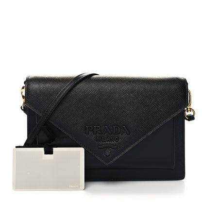 Prada City Calfskin Saffiano Envelope Flap With Chain Black 1 of 11