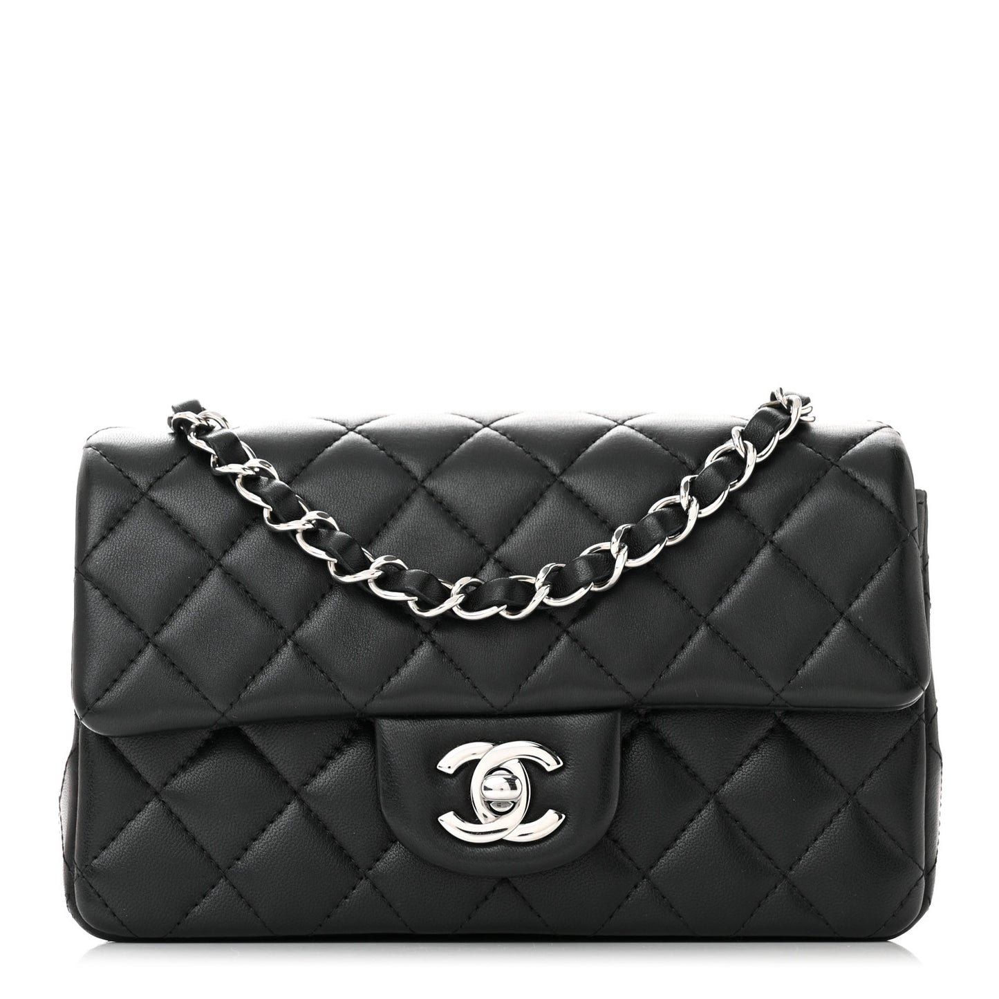 Lambskin Quilted Mini Rectangular Flap Black