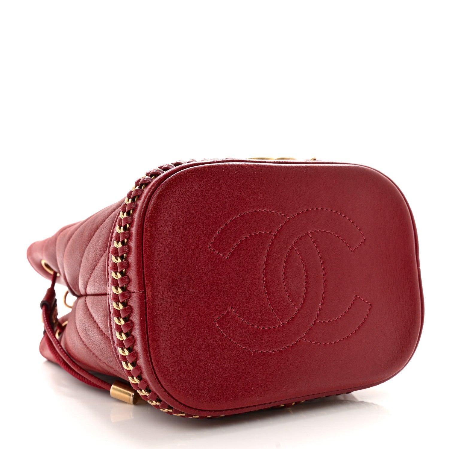 Chanel Sheepskin Chevron Quilted Small Drawstring Bag Dark Red 4 of 11
