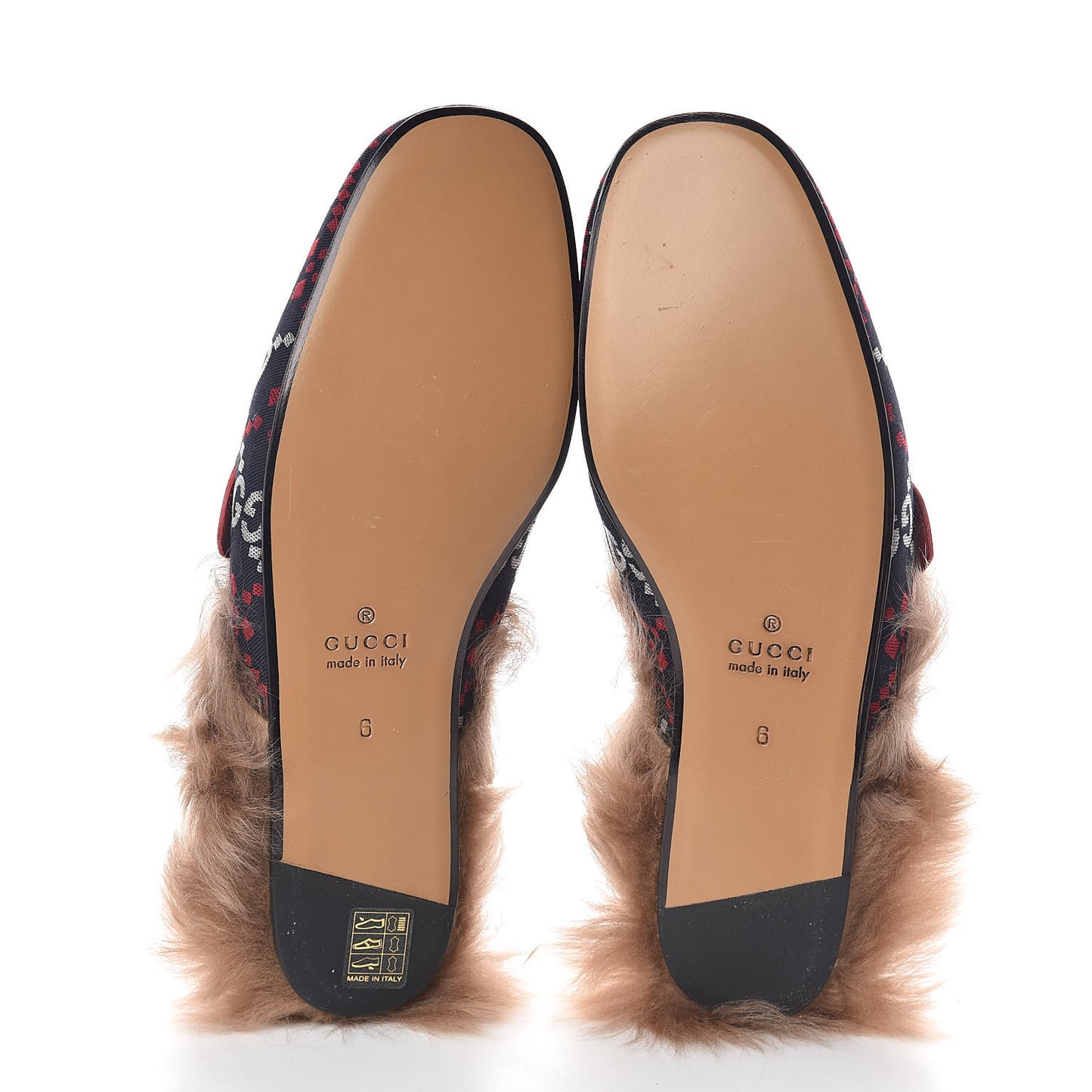 Canvas GG Monogram Diamond Fur Web GG Mens Princetown Slippers 6 Midnight Blue Hibiscus Red