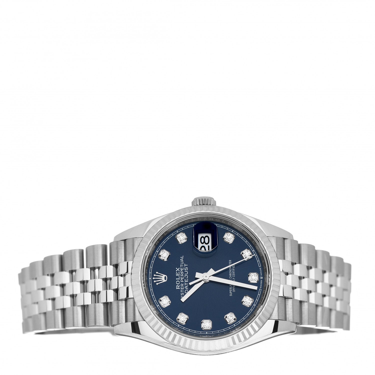 Rolex Stainless Steel 18K White Gold Diamond 36mm Oyster Perpetual Datejust Watch Bright Blue 126234 2 of 5