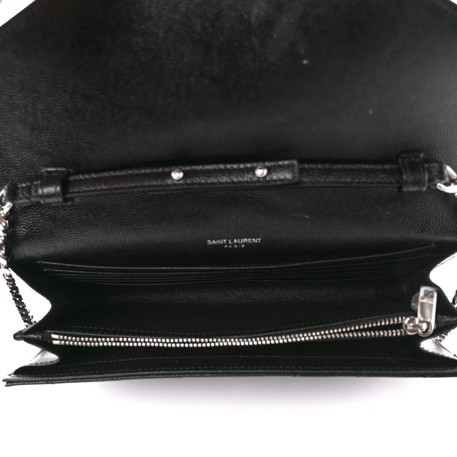 Saint Laurent Grain De Poudre Matelasse Chevron Monogram Chain Wallet Black 5 of 11