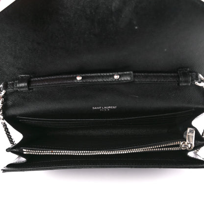 Saint Laurent Grain De Poudre Matelasse Chevron Monogram Chain Wallet Black 5 of 11