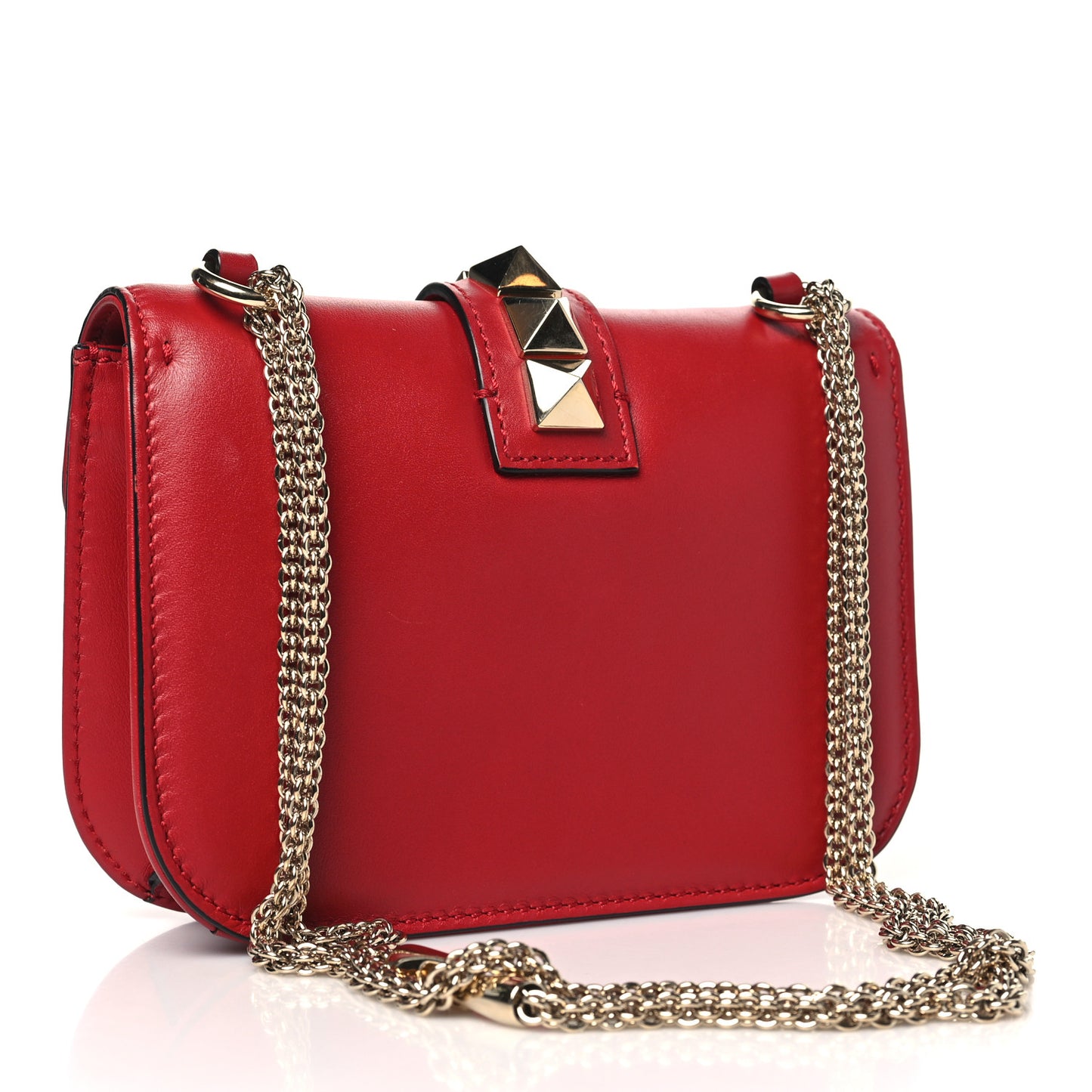 Vitello Small Glam Lock Rockstud Flap Red