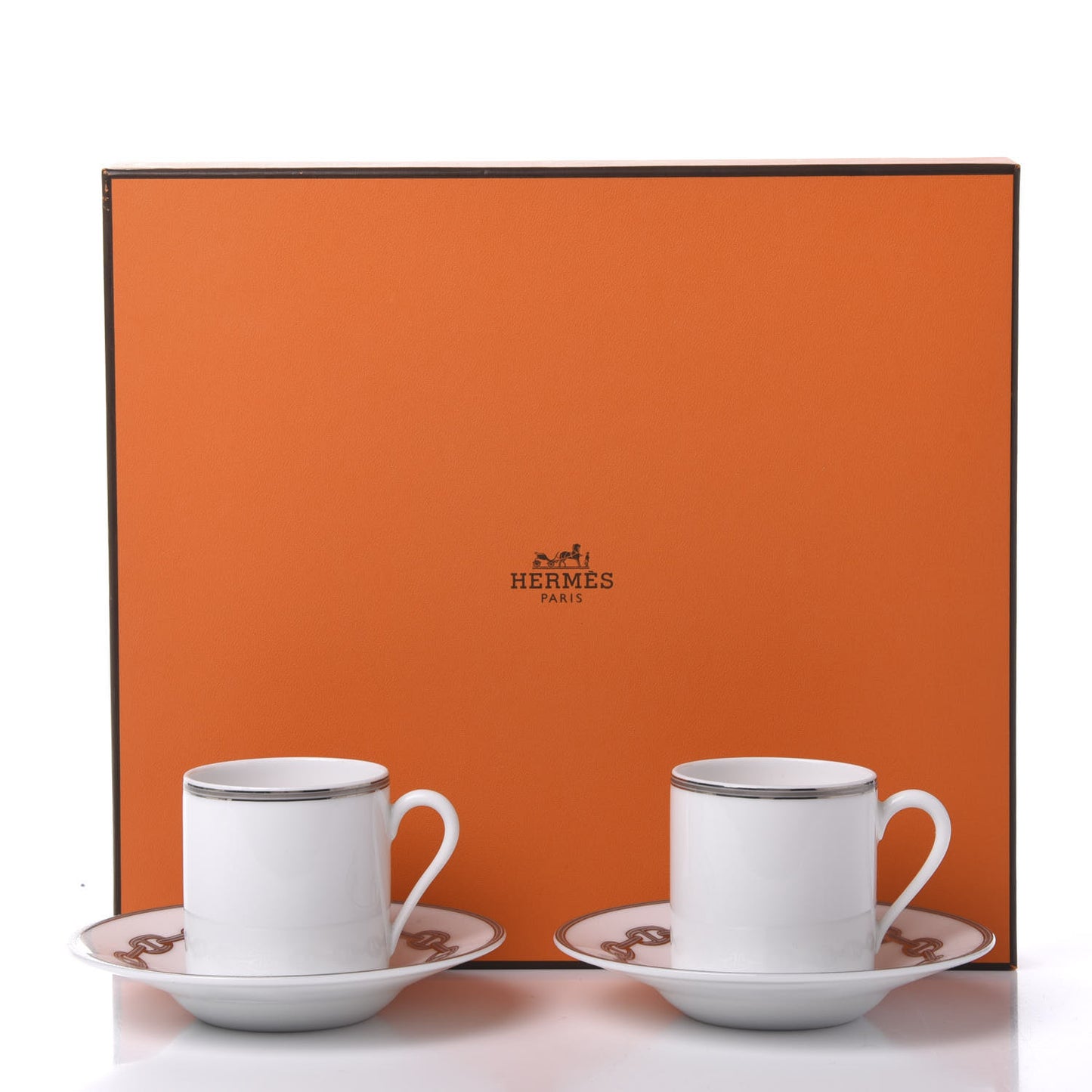 Porcelain Platinum Chaine d'Ancre Tea Cup and Saucer Set of 2