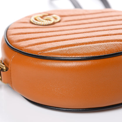 Gucci Azalea Calfskin Matelasse Diagonal Mini Torchon GG Marmont Round Shoulder Bag Cognac Black 8 of 10