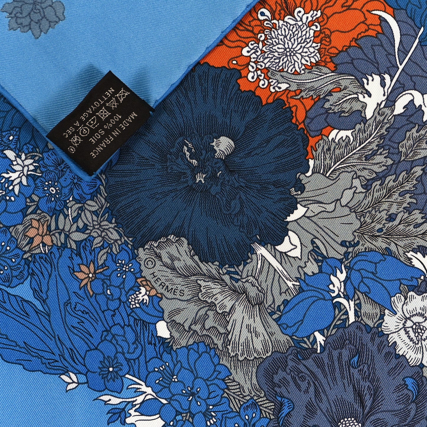 Silk Robe Legere Scarf 90 Bleu Azure Ocre Roux