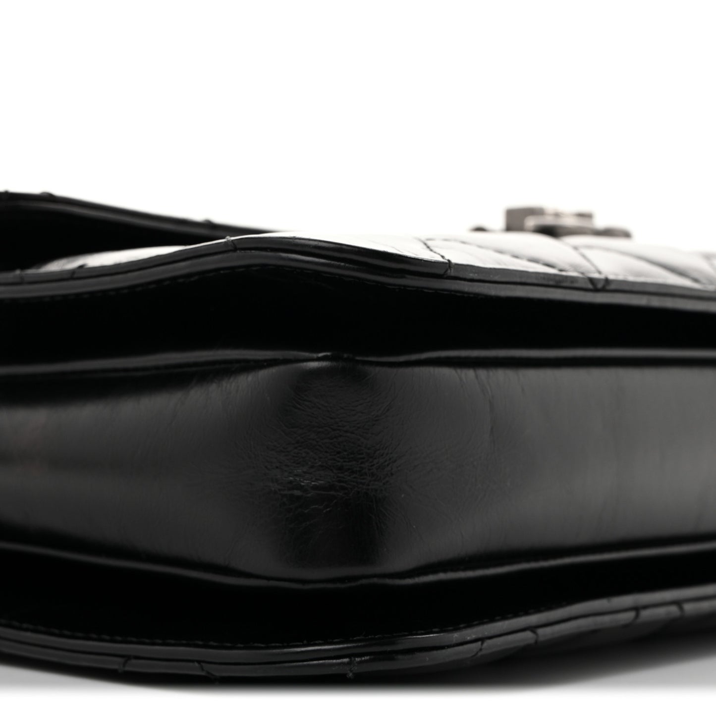 Glazed Calfskin Quilted Large Perfect Edge Flap Black