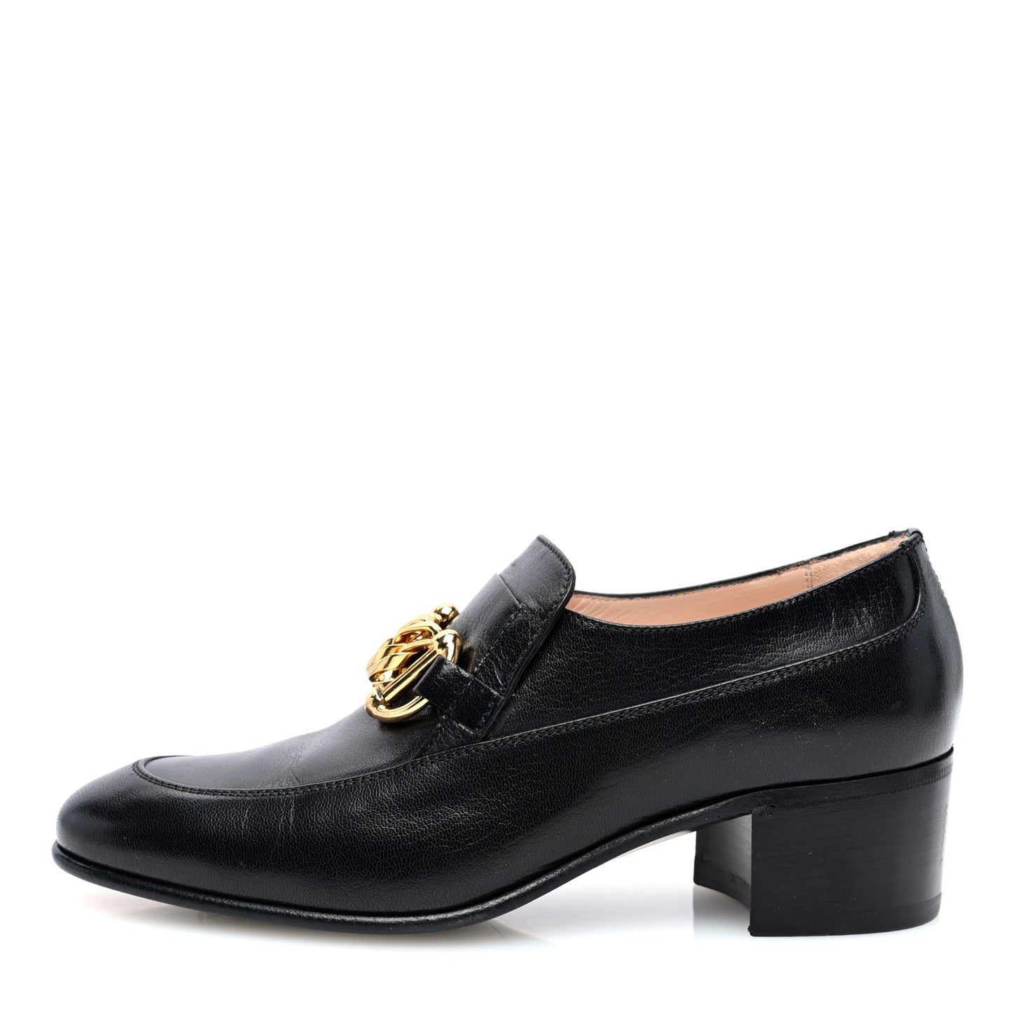 Goatskin Womens Chain Mid-Heel Loafers 37 Black