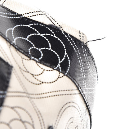 Chanel Coated Canvas Calfskin Camellia Printed Pouch Black Beige 8 of 9