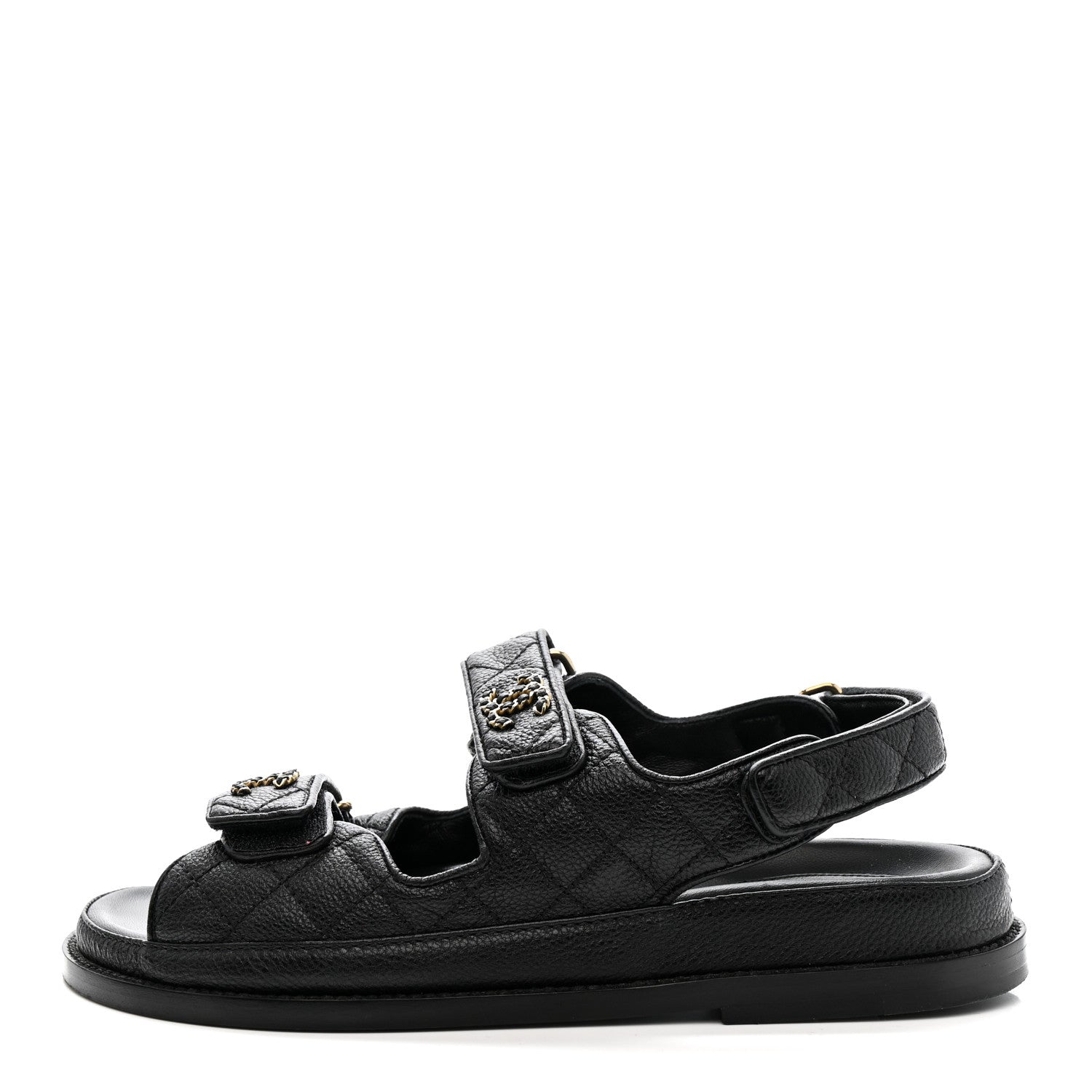 Chanel Grained Calfskin Velcro Dad Sandals 36.5 Black 1 of 10