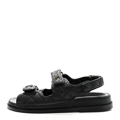 Chanel Grained Calfskin Velcro Dad Sandals 36.5 Black 1 of 10